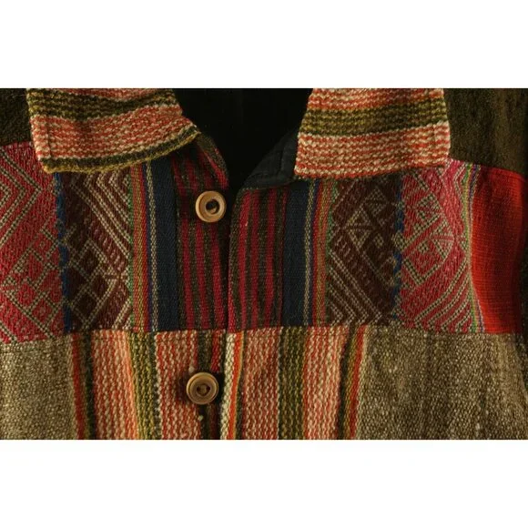 Vintage Handwoven Tweed Native Southwestern Collared Shirt Jacket Unisex - Picture 4 of 9